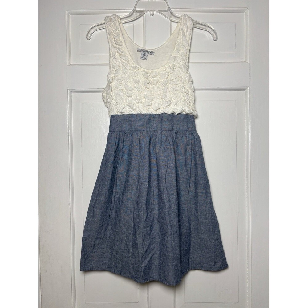Poetry Women’s M Blue Sleeveless White Cotton Top & Denim Skirt Dress Cottage